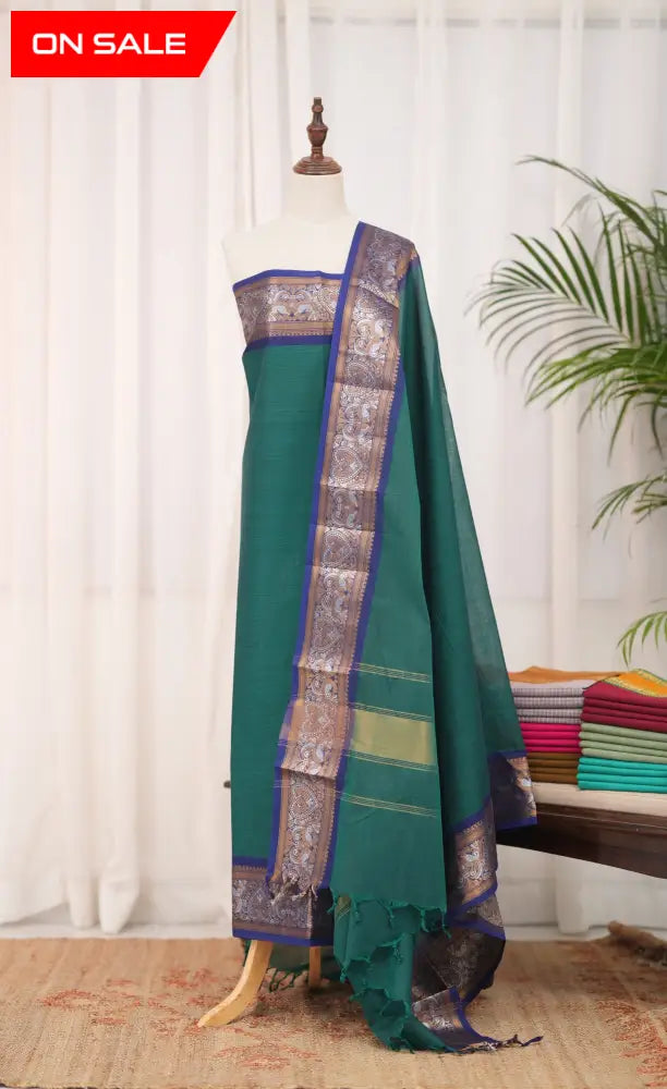 Swara Salwar - Teal Blue and Royal Blue Chettinad Cotton Unstitched Salwar salwar